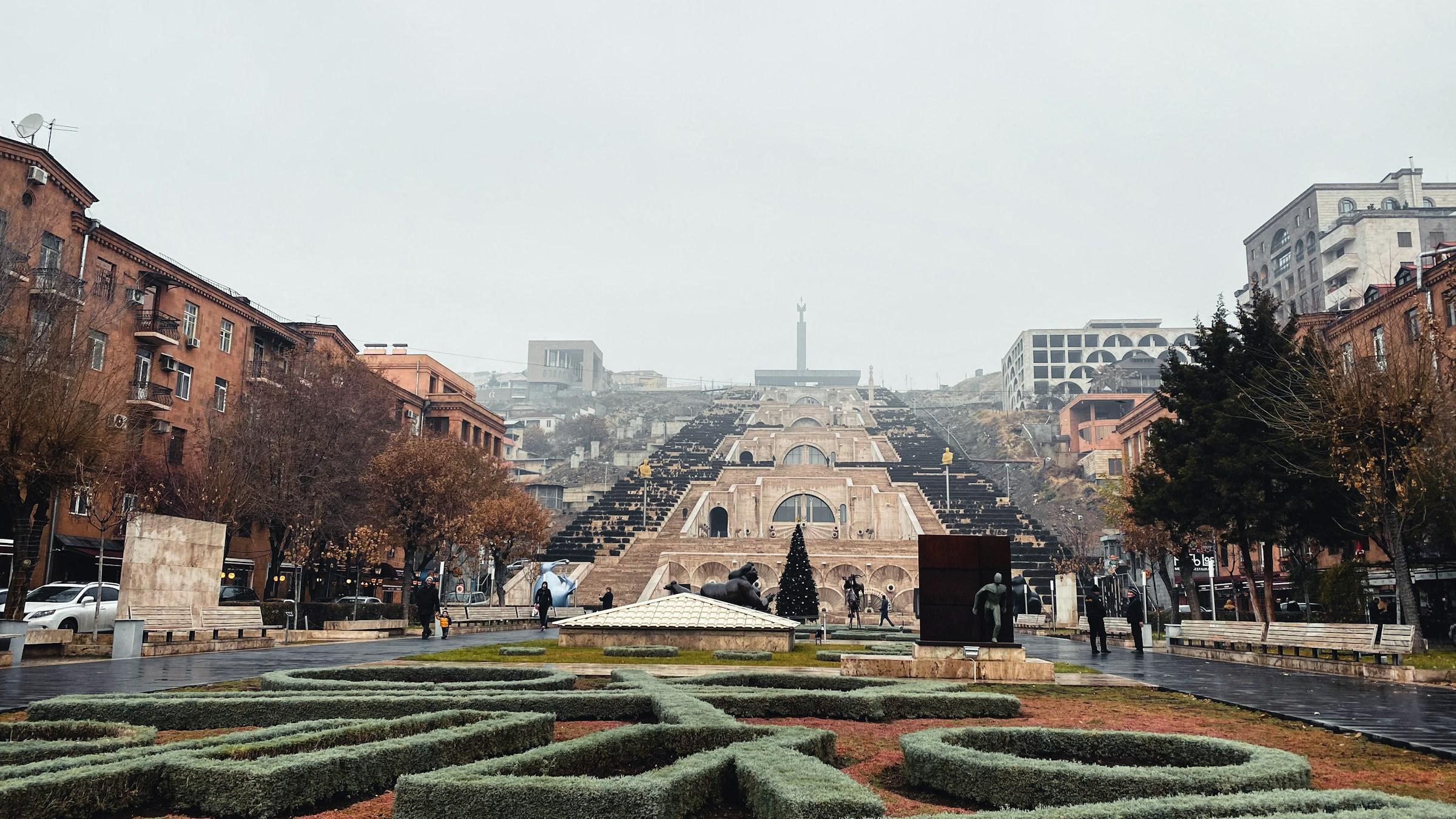 The Cascade stairway in Yerevan, seen from the gardens at its foot