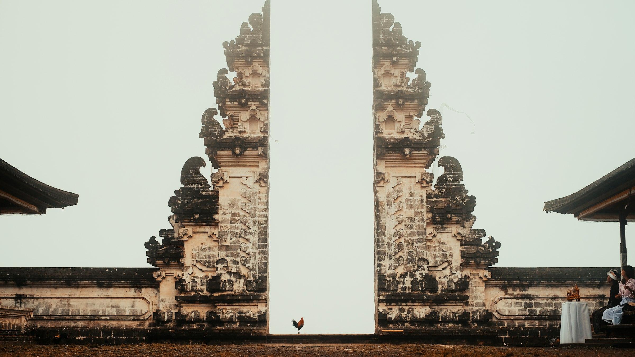The split gates of Pura Lempuyang Luhur in the morning cloud, east Bali