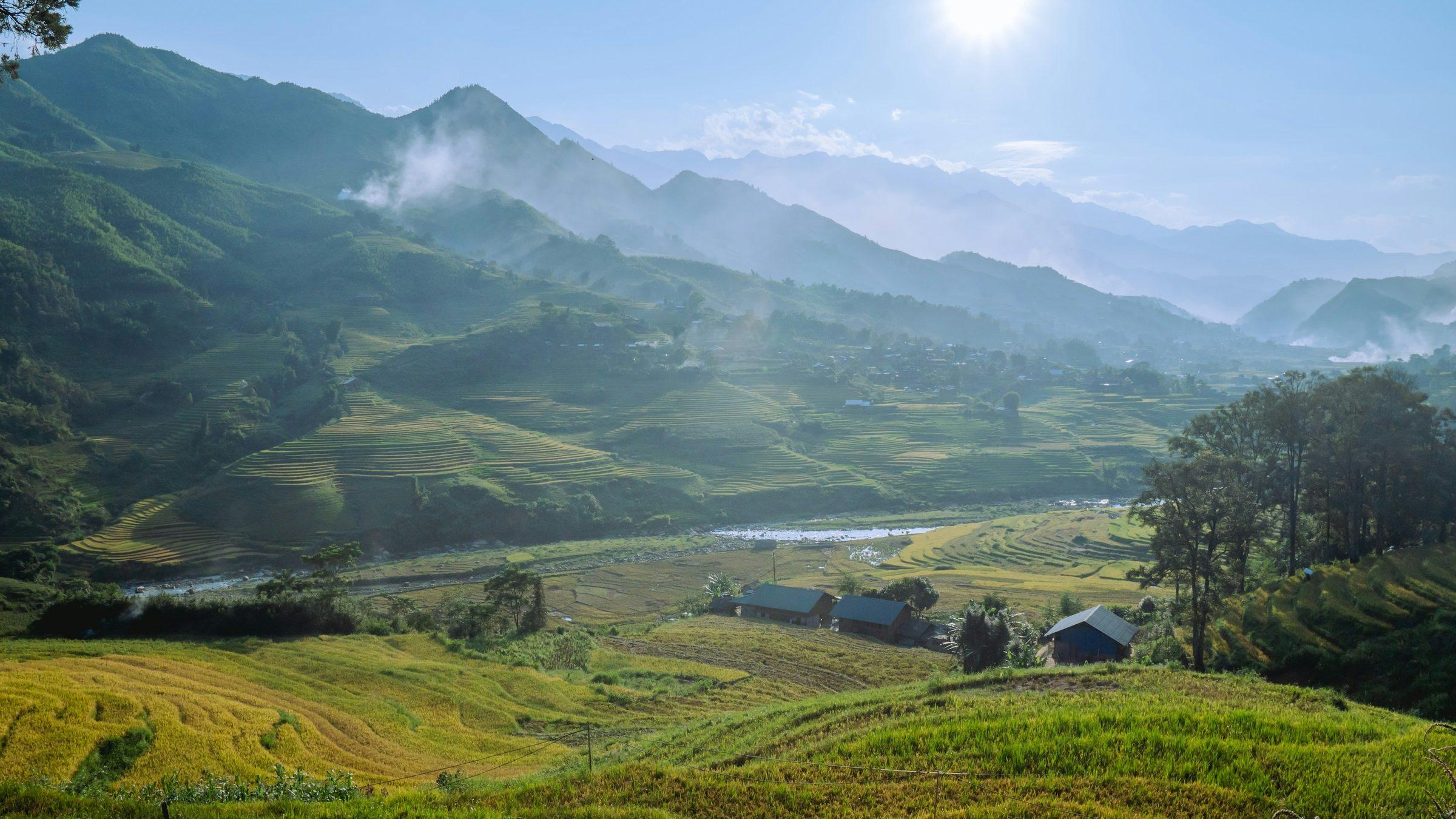 Rice terraces and mountains in the valleys around Sa Pa, northern Vietnam