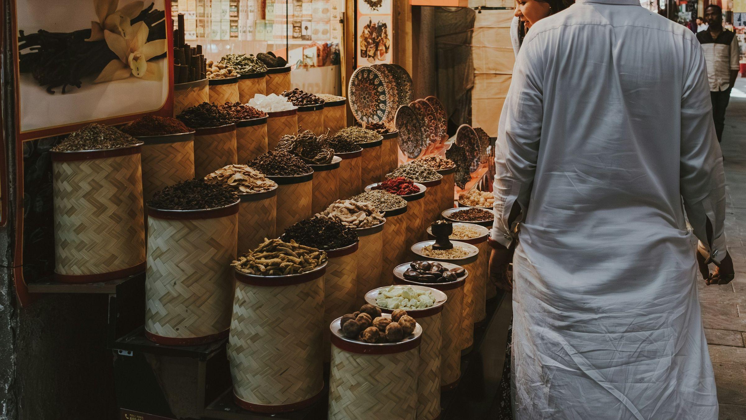 Spice stalls in a traditional souk in Dubai