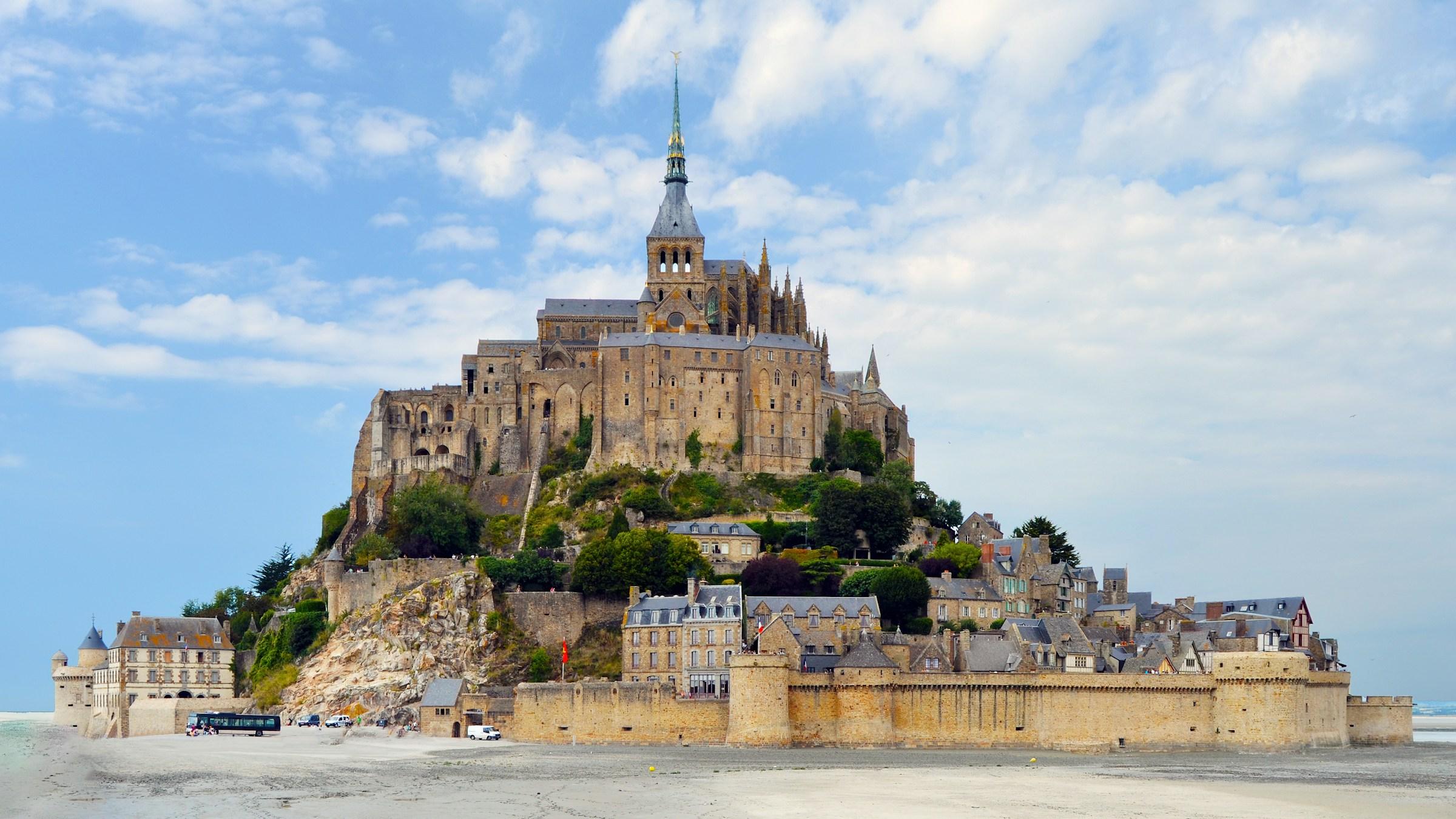Mont-Saint-Michel and its abbey rising above the bay in Normandy