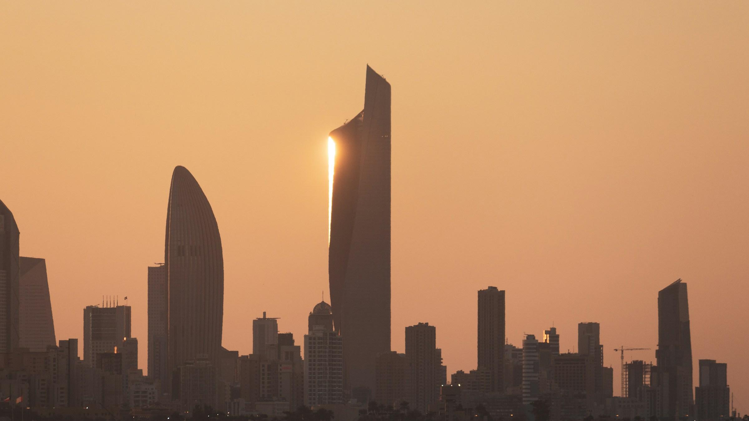 The Kuwait City skyline at sunset