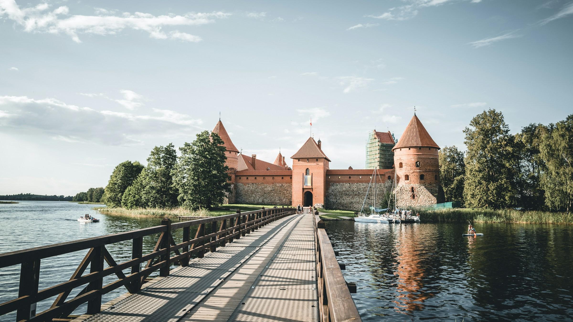Trakai Island Castle and its wooden footbridge across Lake Galvė