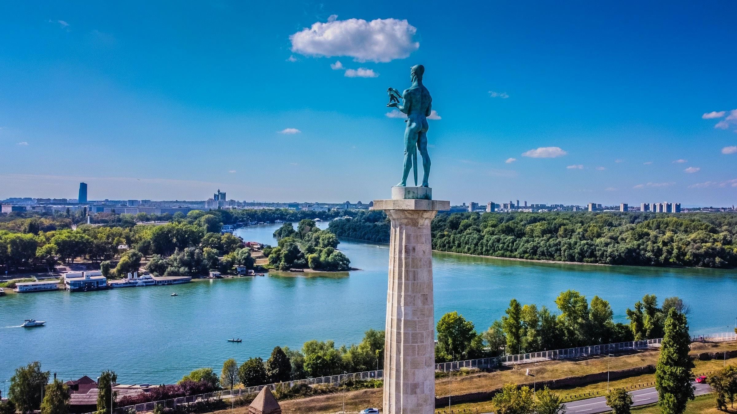 The Victor monument above the Sava and Danube rivers in Belgrade, Serbia