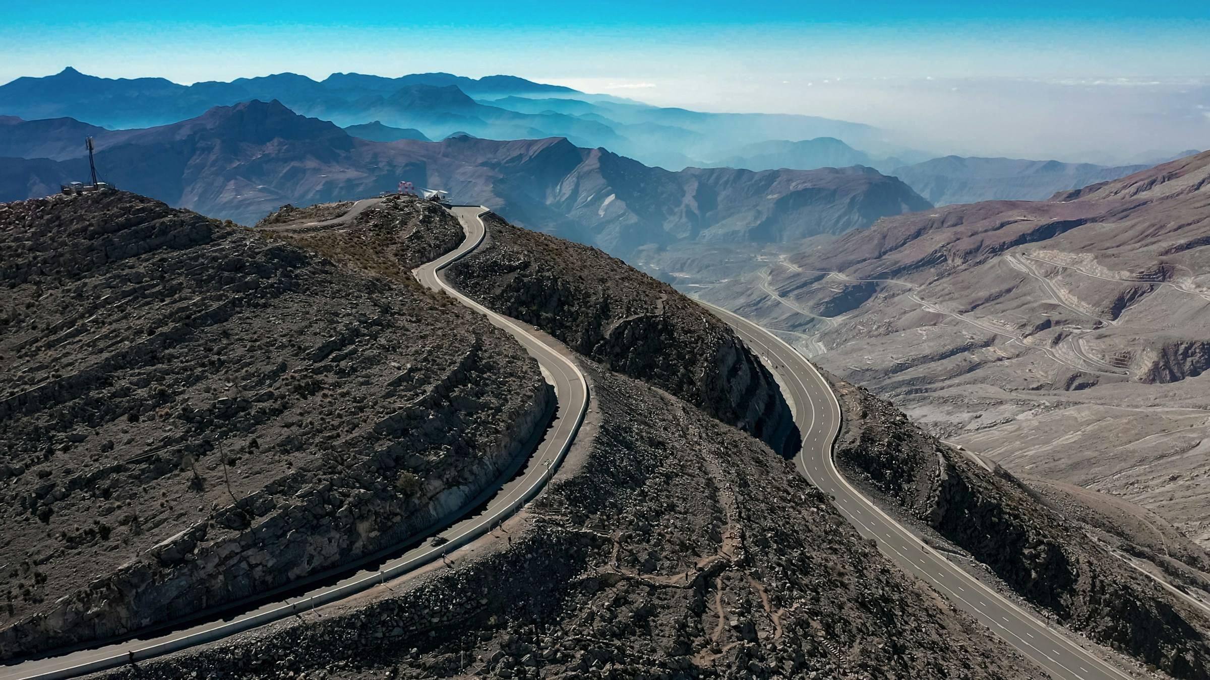 The winding road up Jebel Jais in the Hajar Mountains of Ras Al Khaimah