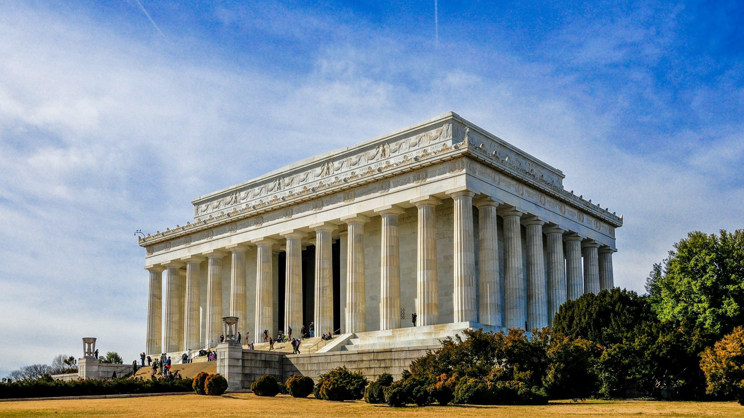 The Lincoln Memorial in Washington, D.C., under a blue sky