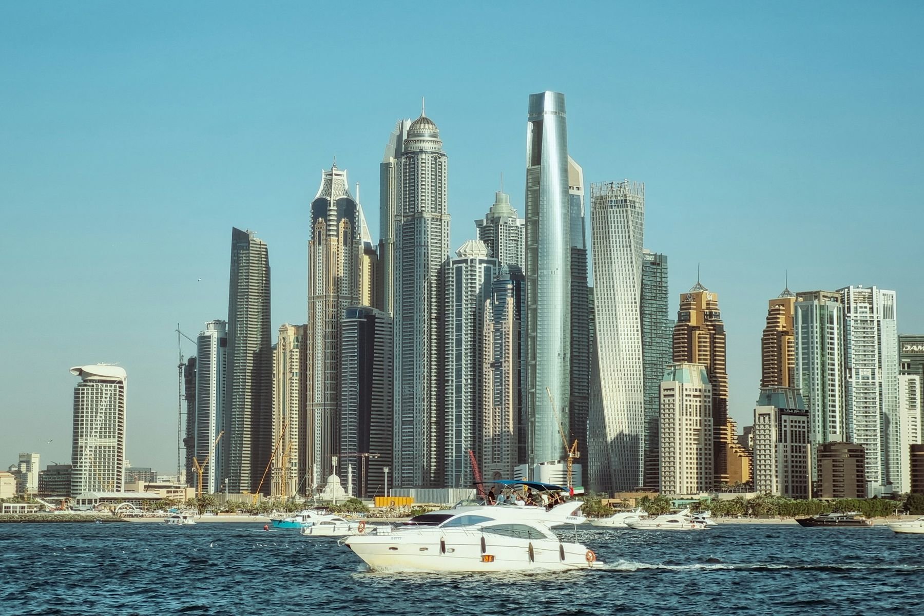 A yacht off the Dubai Marina skyline