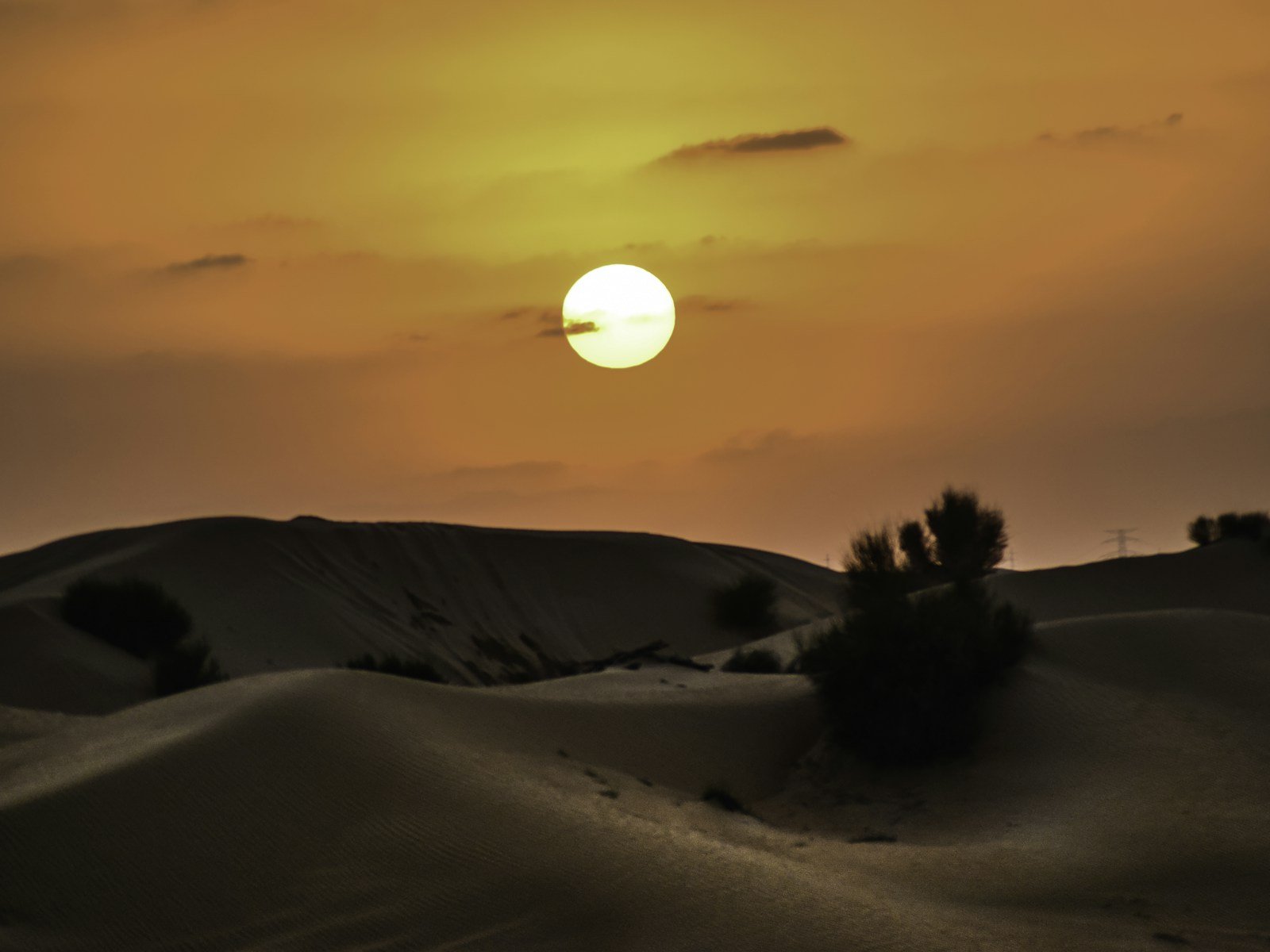 The sun setting over the dunes of the Dubai desert