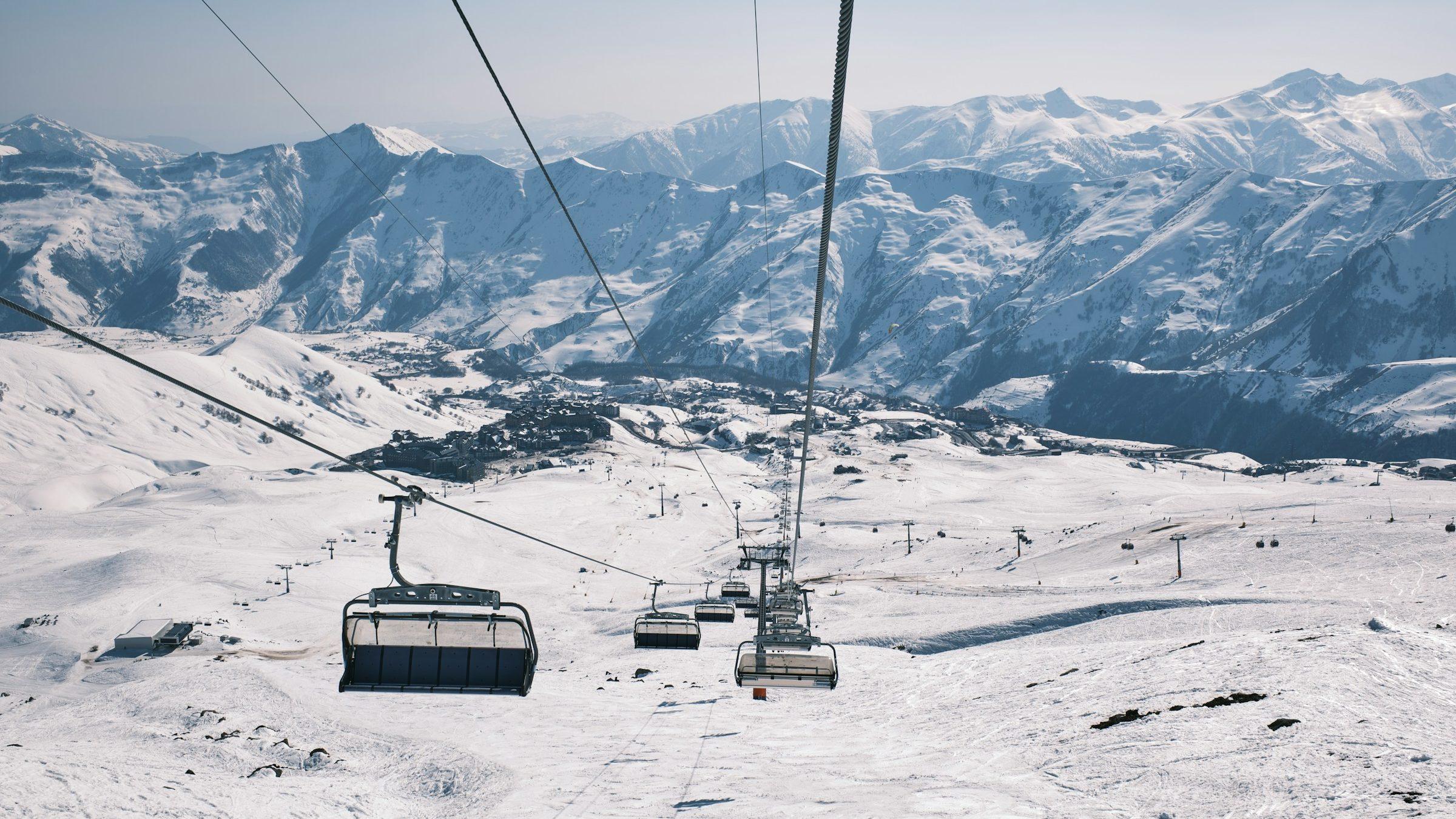 Chairlifts over the snow at Gudauri ski resort, Georgia