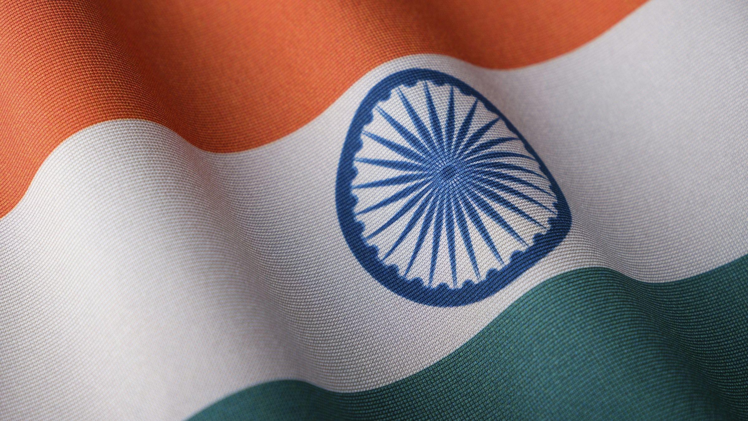 The flag of India in close-up