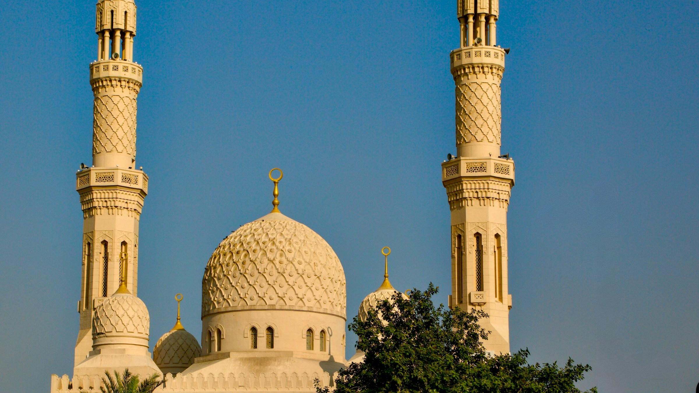 The minarets and dome of Jumeirah Mosque in Dubai