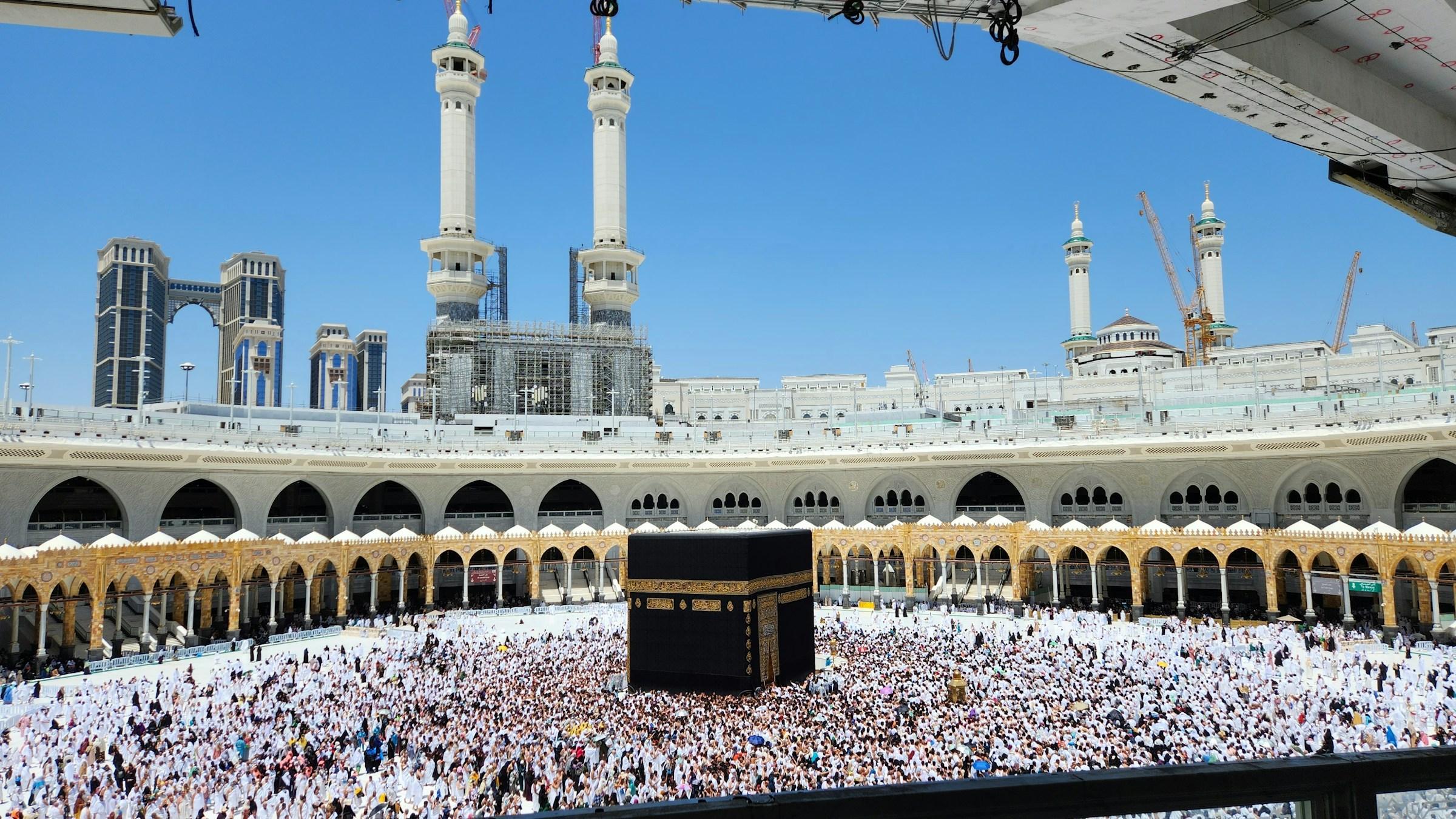 Pilgrims around the Kaaba in the Masjid al-Haram, Makkah