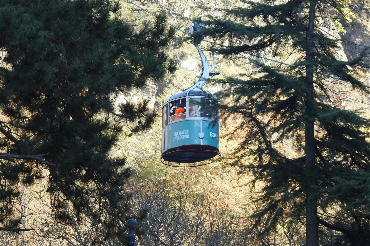 The Borjomi cable car passing through pine forest