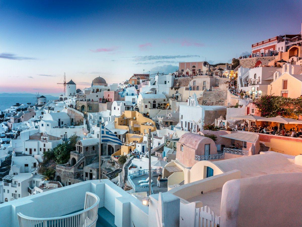 White houses on the caldera cliffs of Santorini in Greece