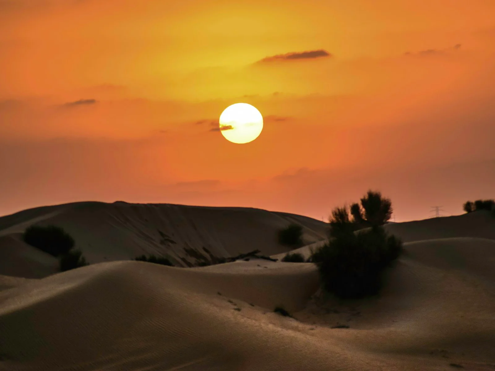الشمس تغرب فوق كثبان صحراء دبي