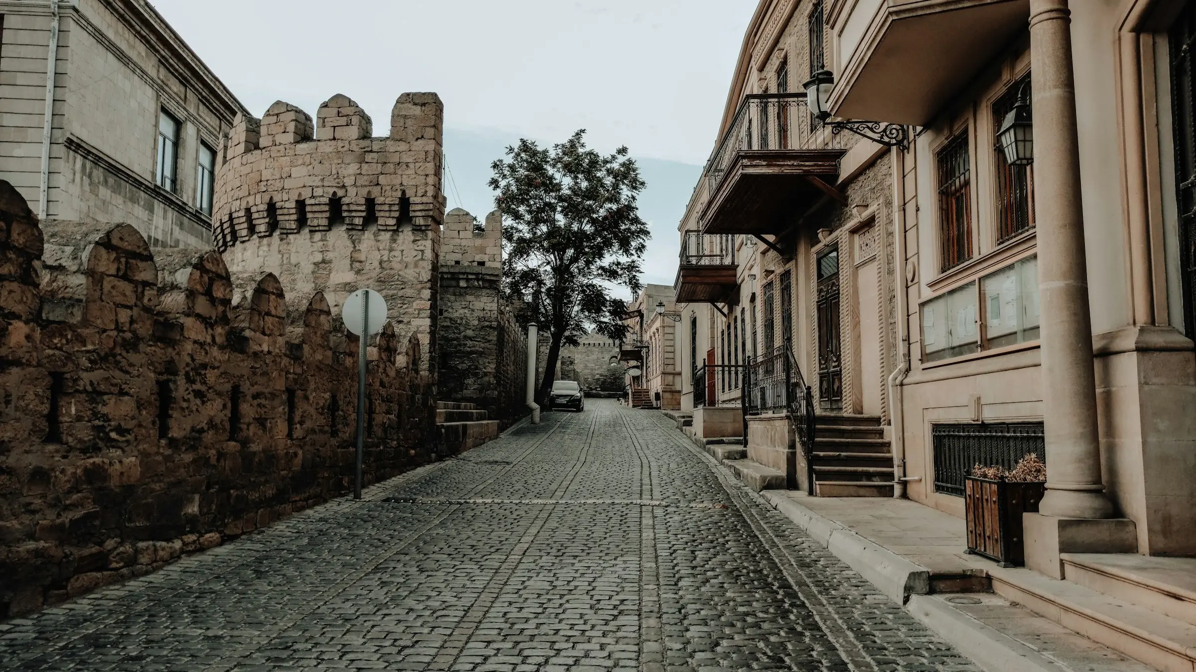 A cobbled street inside the walls of Icherisheher, Baku's Old City, Azerbaijan