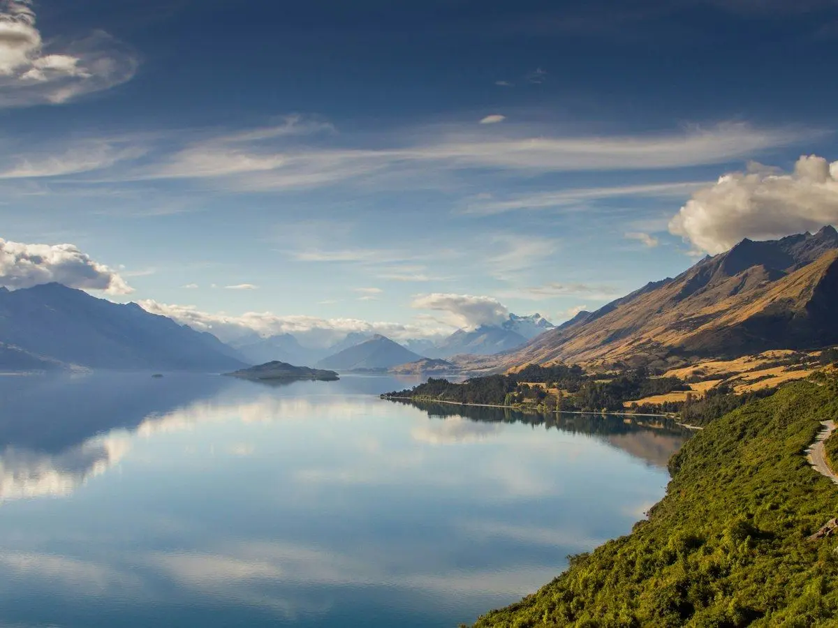 Mountains reflected in Lake Wakatipu near Glenorchy