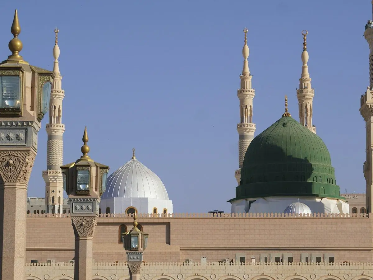 The Green Dome and minarets of Al-Masjid an-Nabawi in Madinah