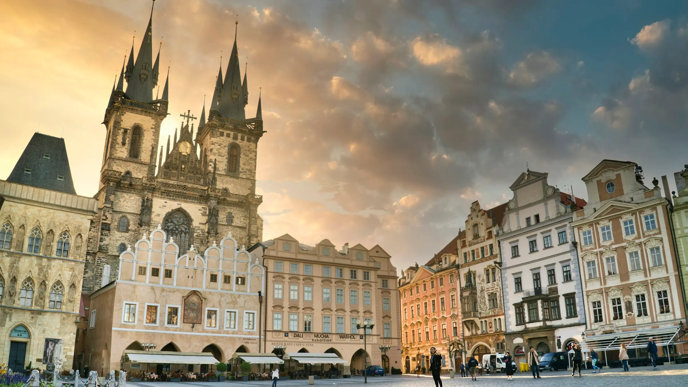 The Church of Our Lady before Tyn on Prague's Old Town Square at sunset