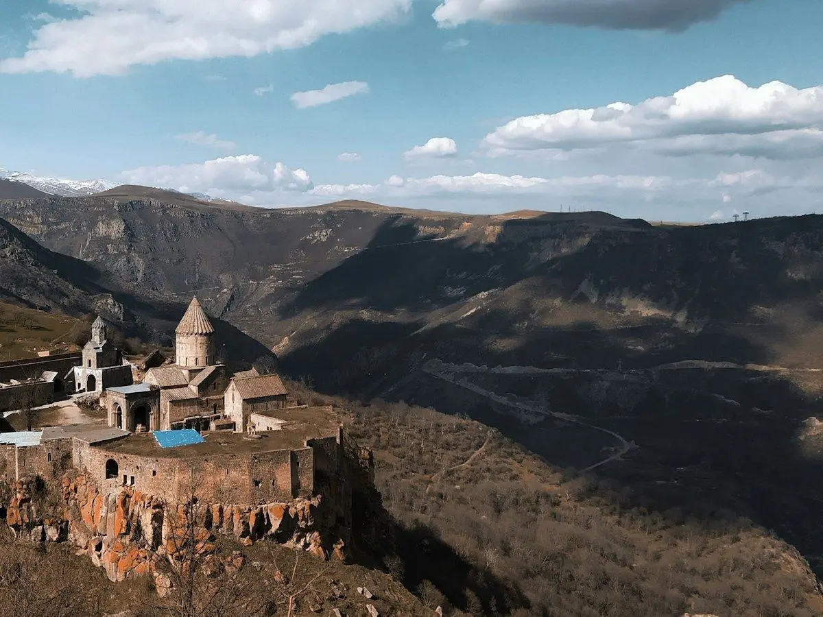 Tatev Monastery on a ridge above the Vorotan gorge