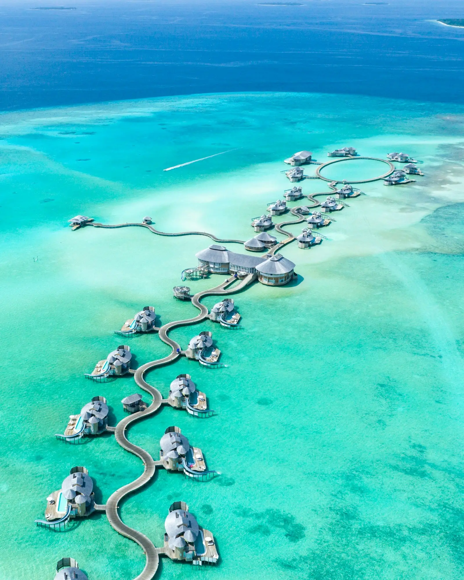 Overwater villas on a lagoon in the Maldives