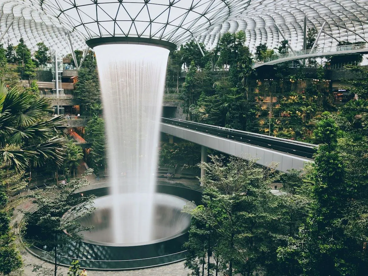 The Rain Vortex waterfall inside Jewel Changi Airport