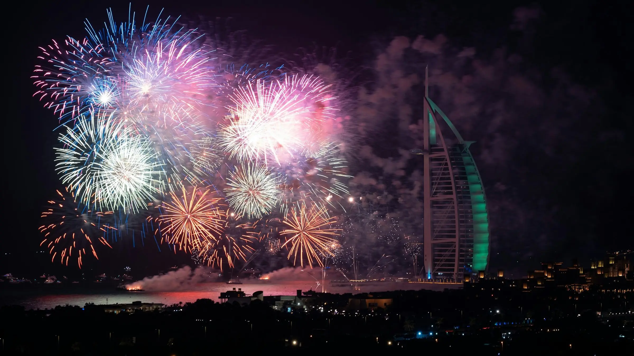 Fireworks over the Burj Al Arab on New Year's Eve, Dubai