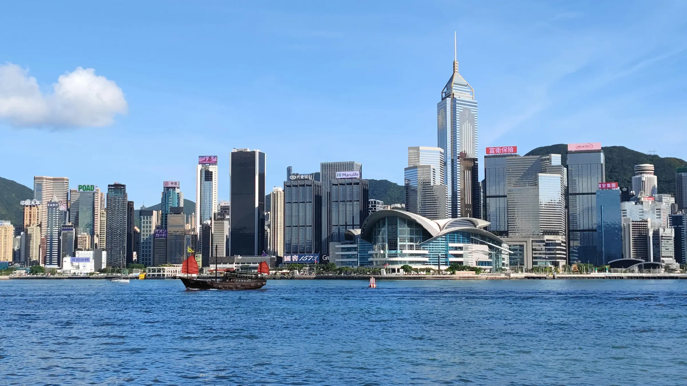 Hong Kong Island's skyline across Victoria Harbour from Kowloon