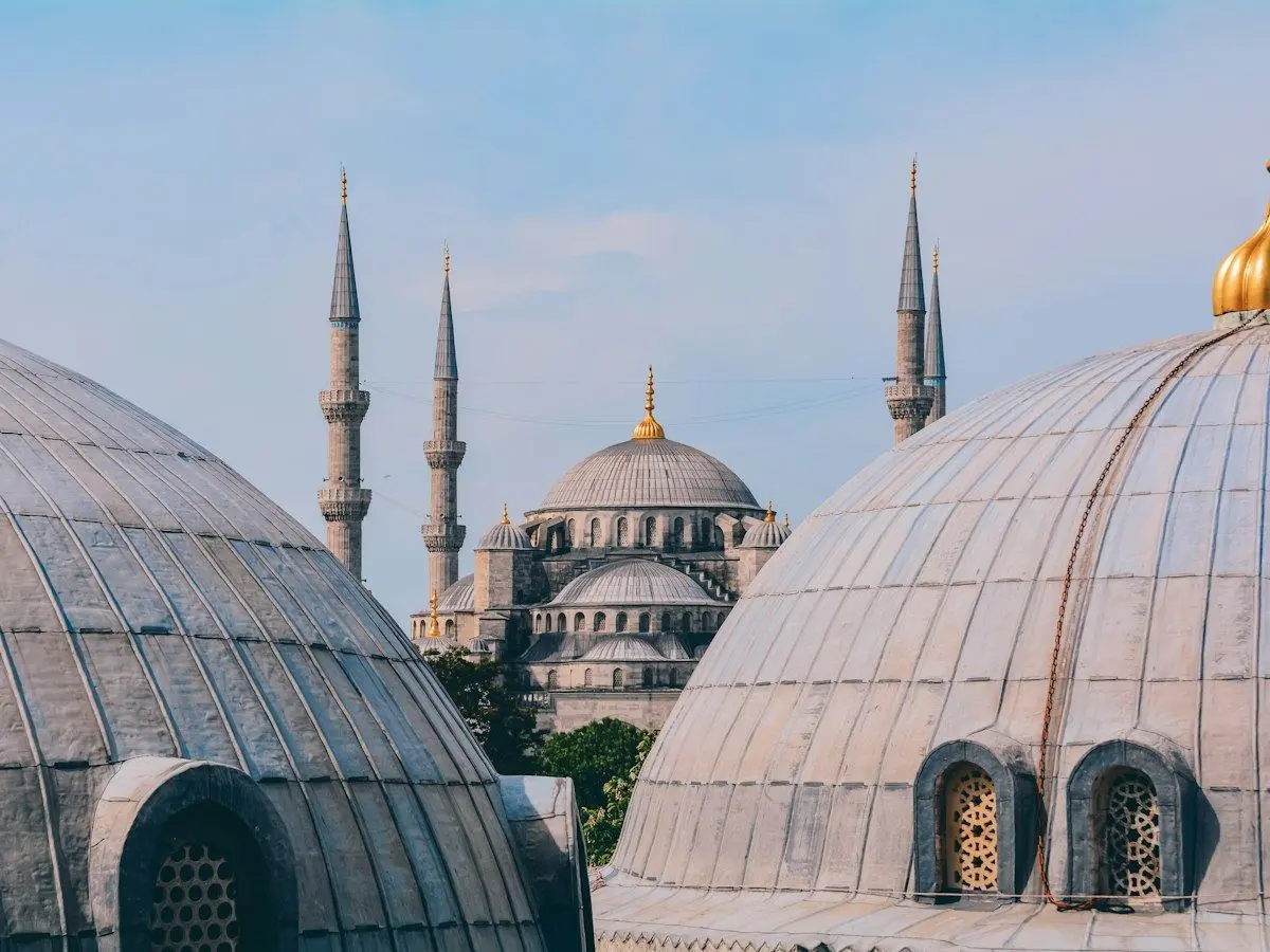 The domes and minarets of the Blue Mosque in Istanbul