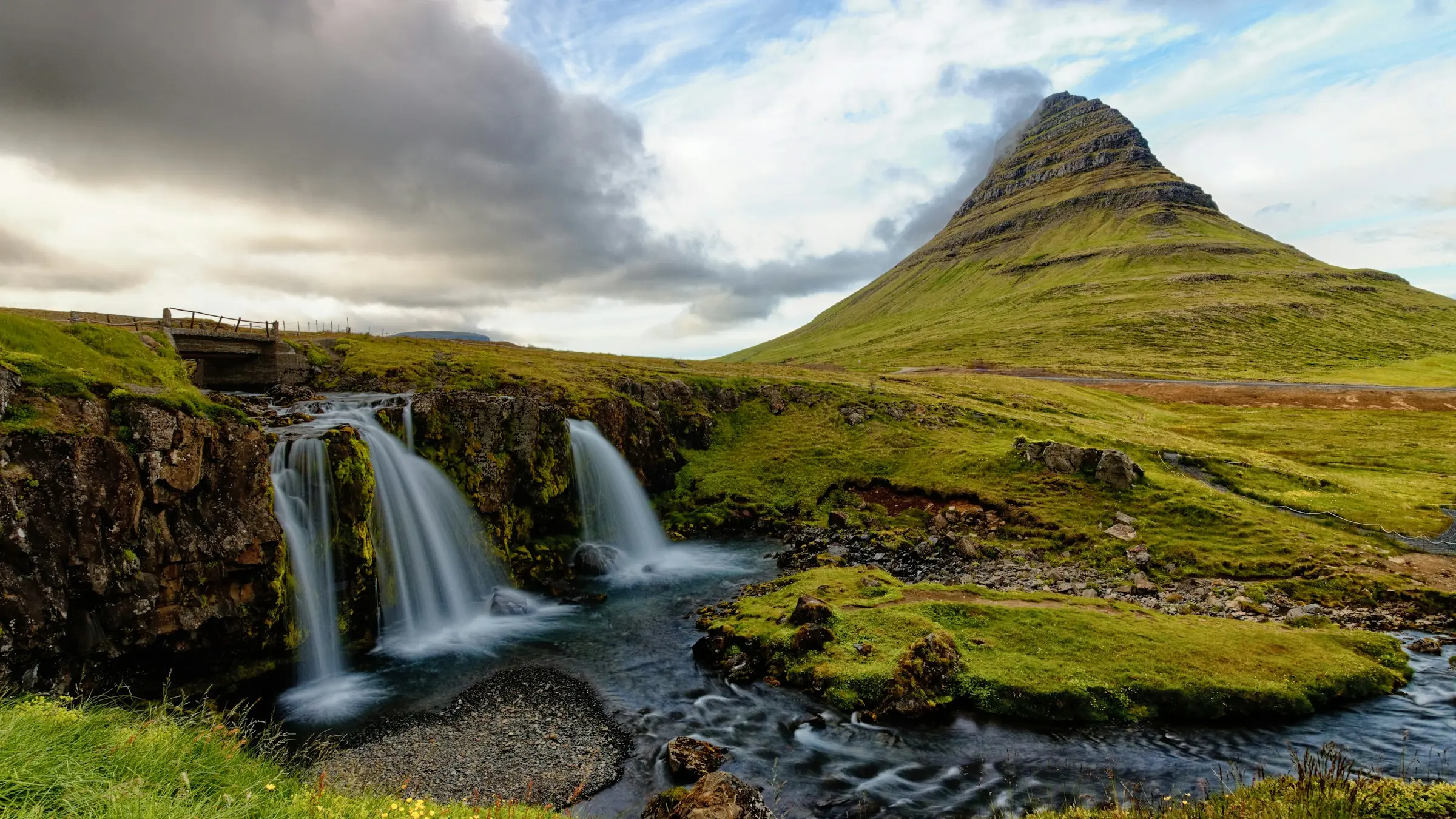 Kirkjufell mountain above the Kirkjufellsfoss waterfall on Iceland's Snæfellsnes peninsula