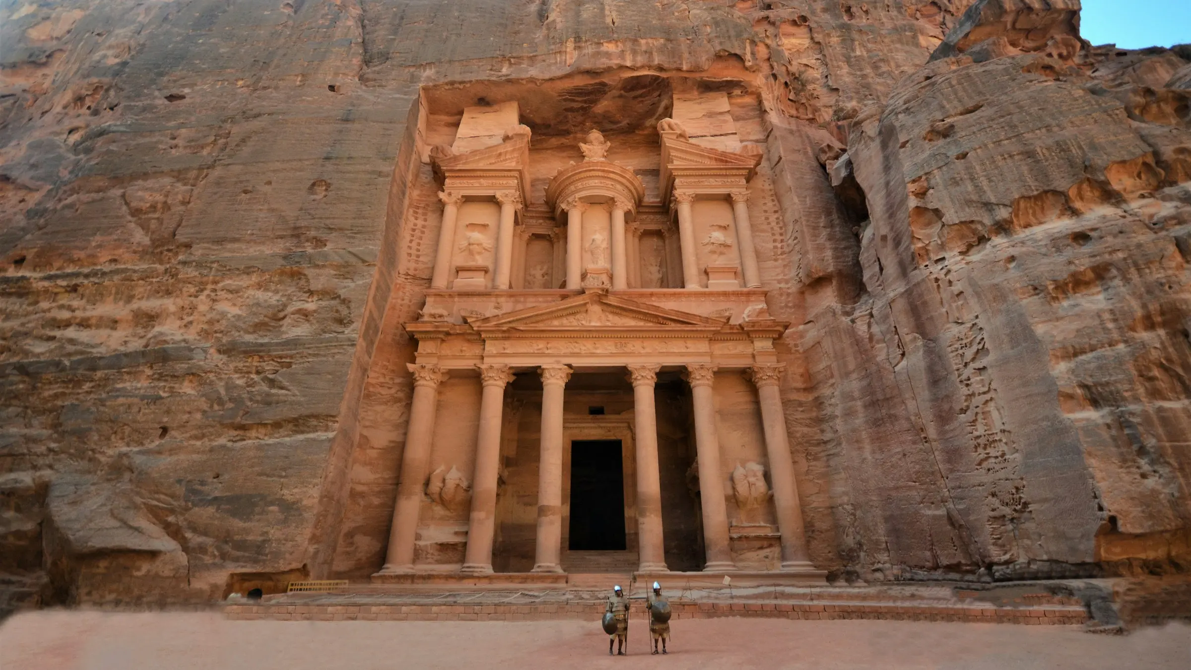 The Treasury at Petra, carved into the rose-red cliff