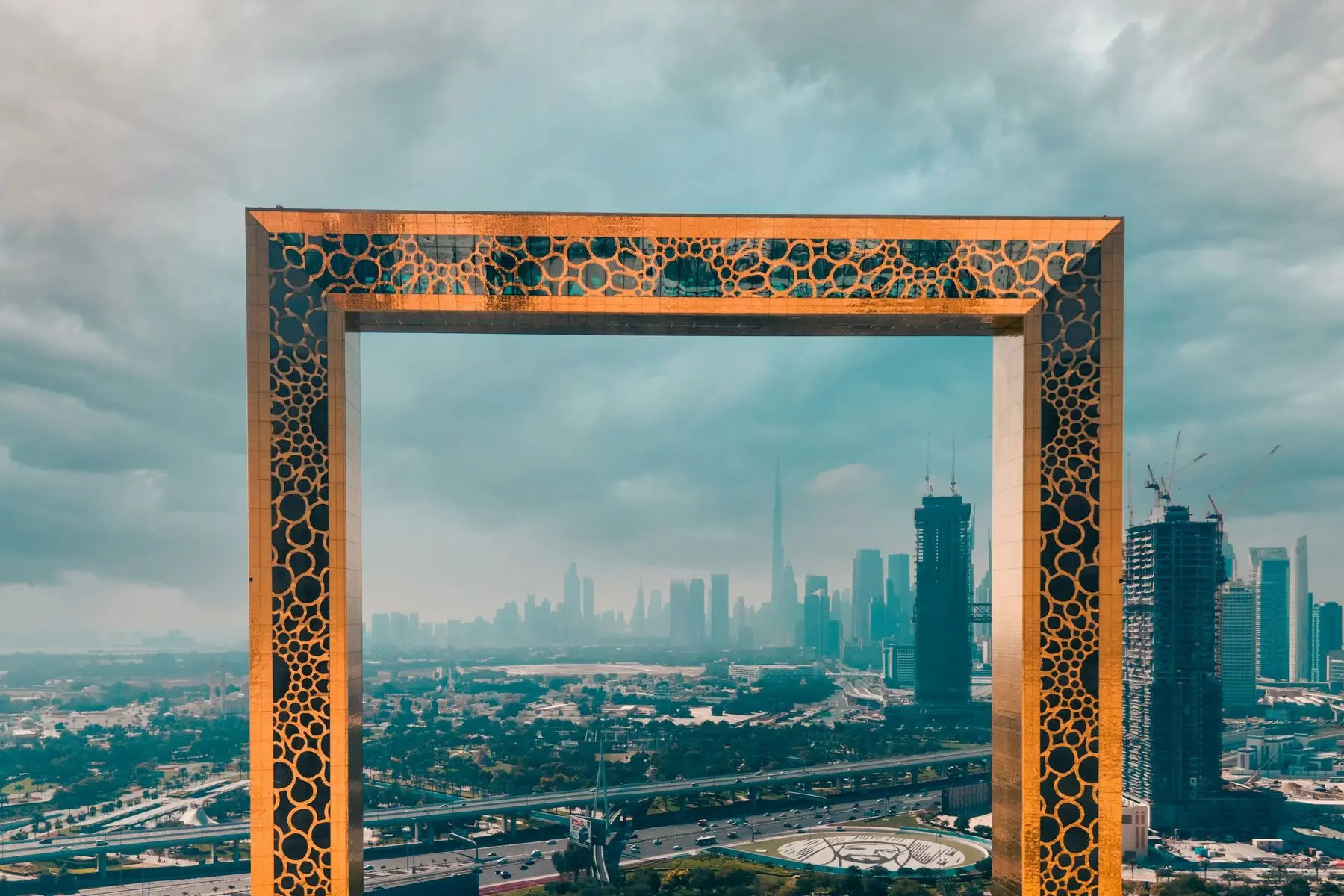 The Dubai Frame, with Downtown Dubai behind it