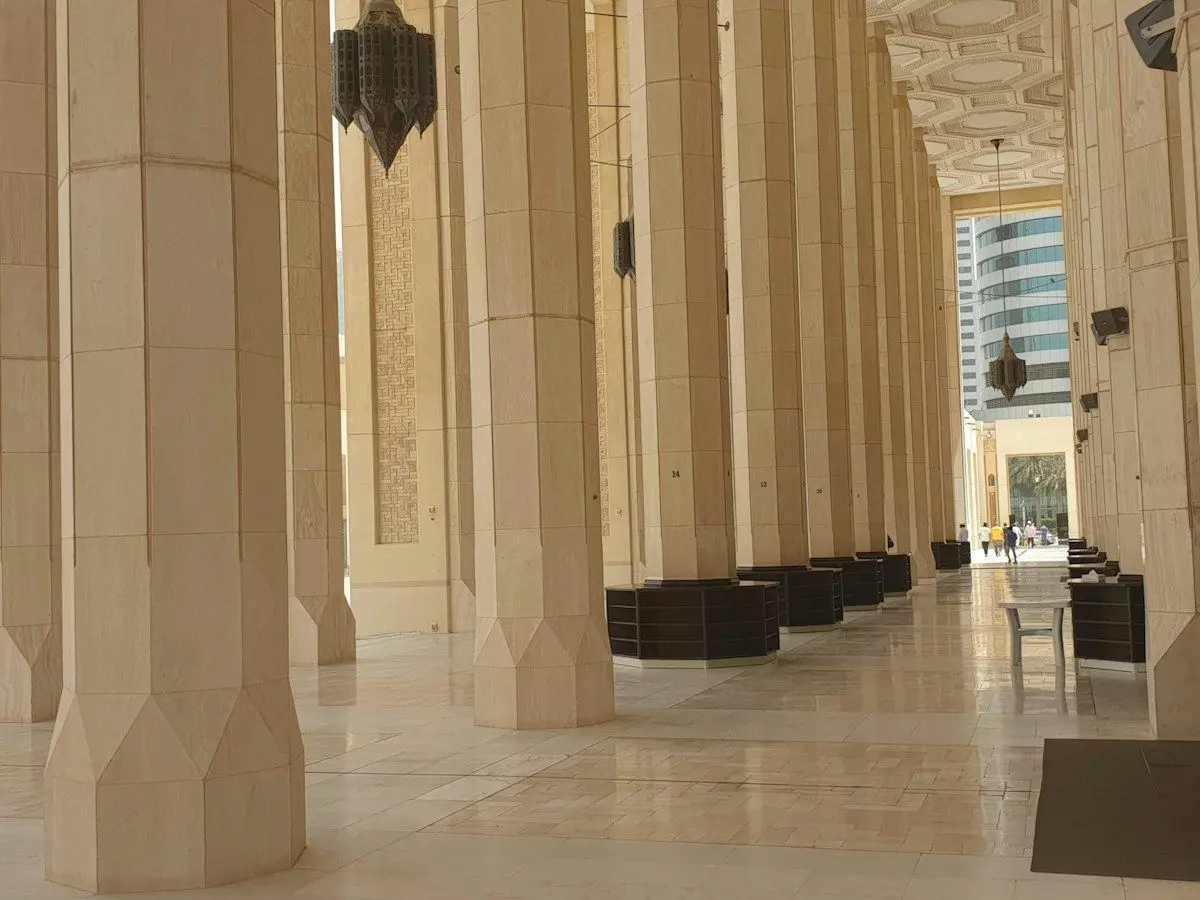 The colonnaded hall of the Grand Mosque in Kuwait City