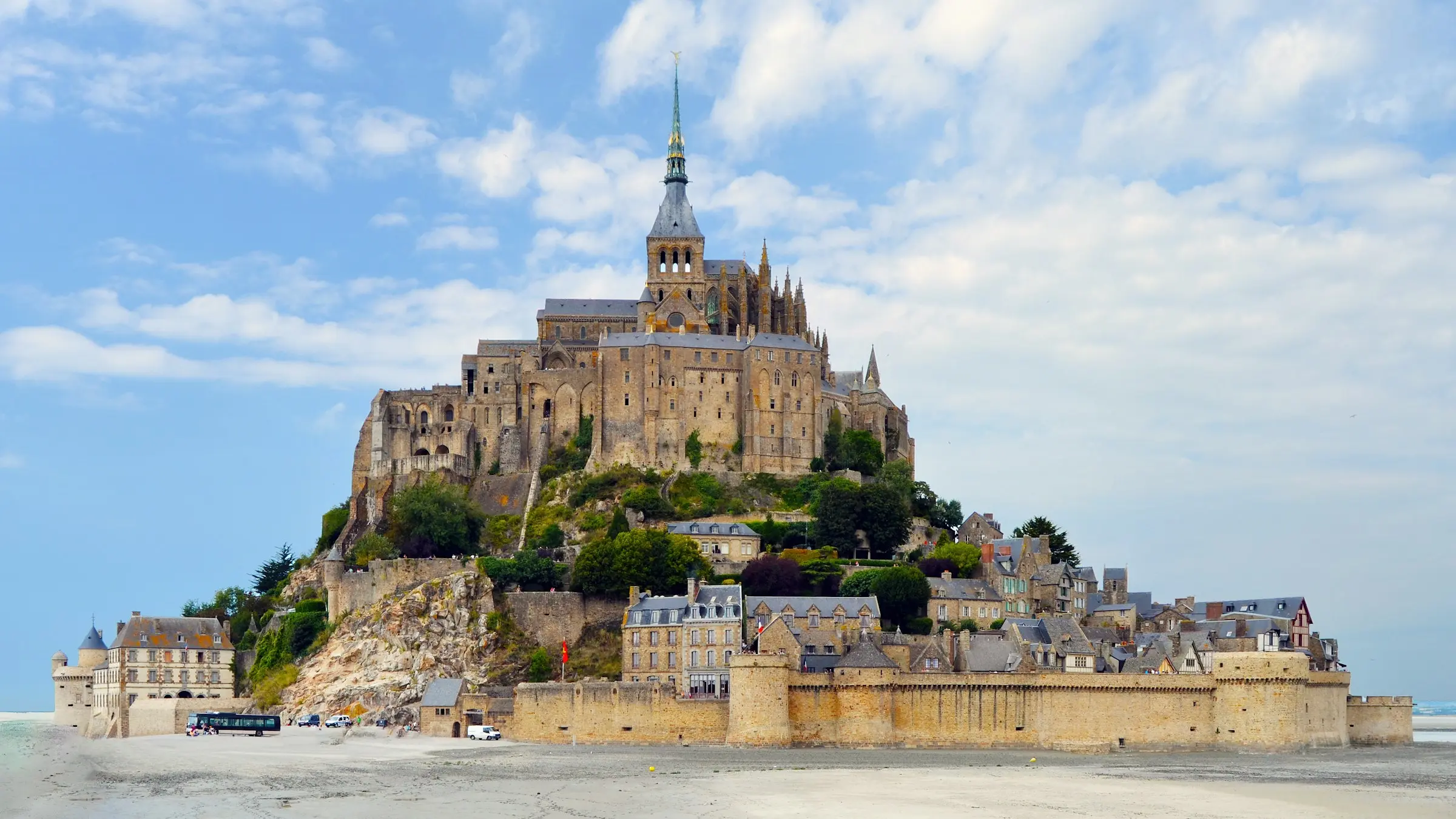 Mont-Saint-Michel and its abbey rising above the bay in Normandy