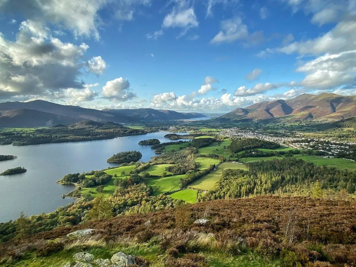 Derwent Water and Keswick seen from Walla Crag in the Lake District
