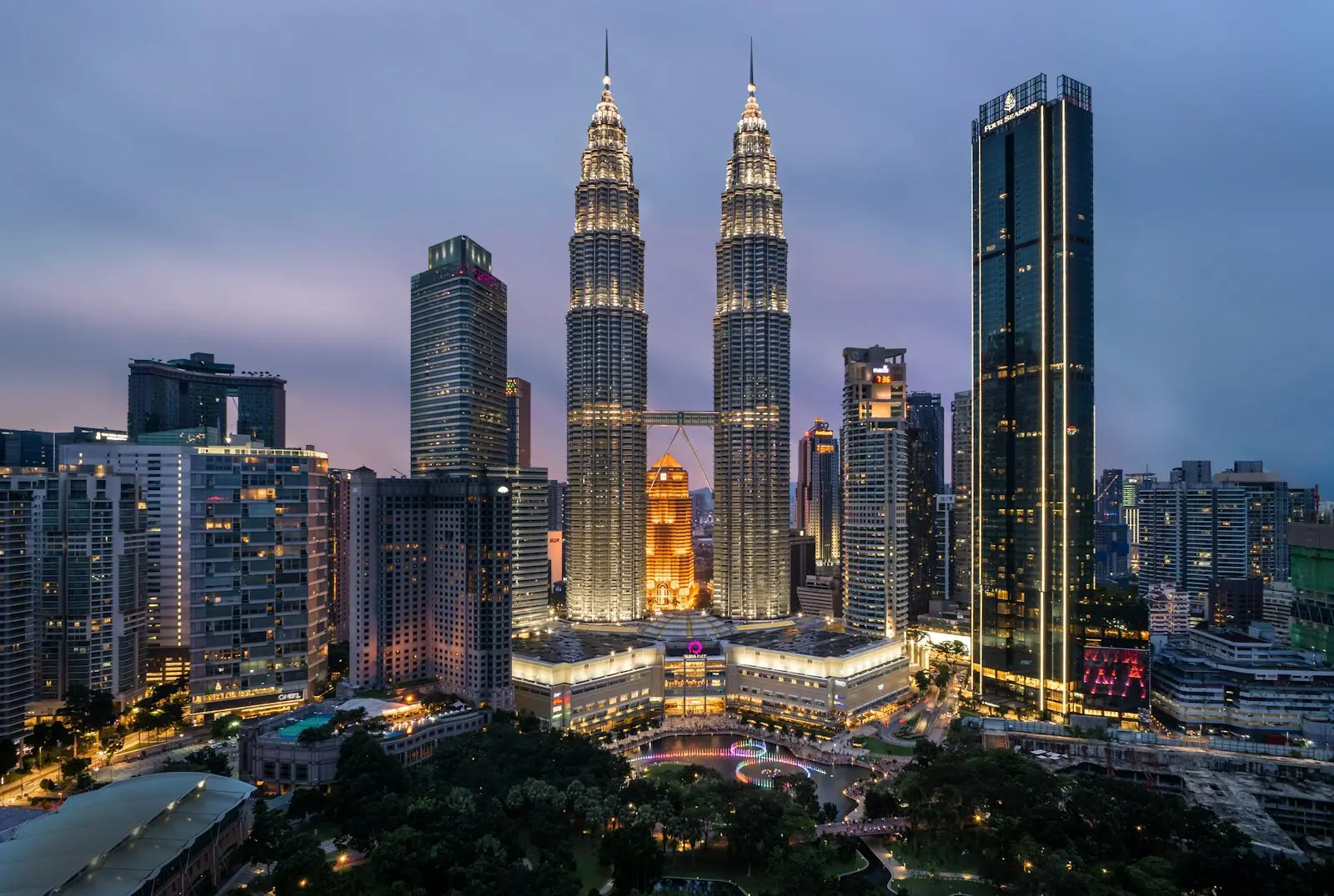 The Petronas Twin Towers in Kuala Lumpur at night
