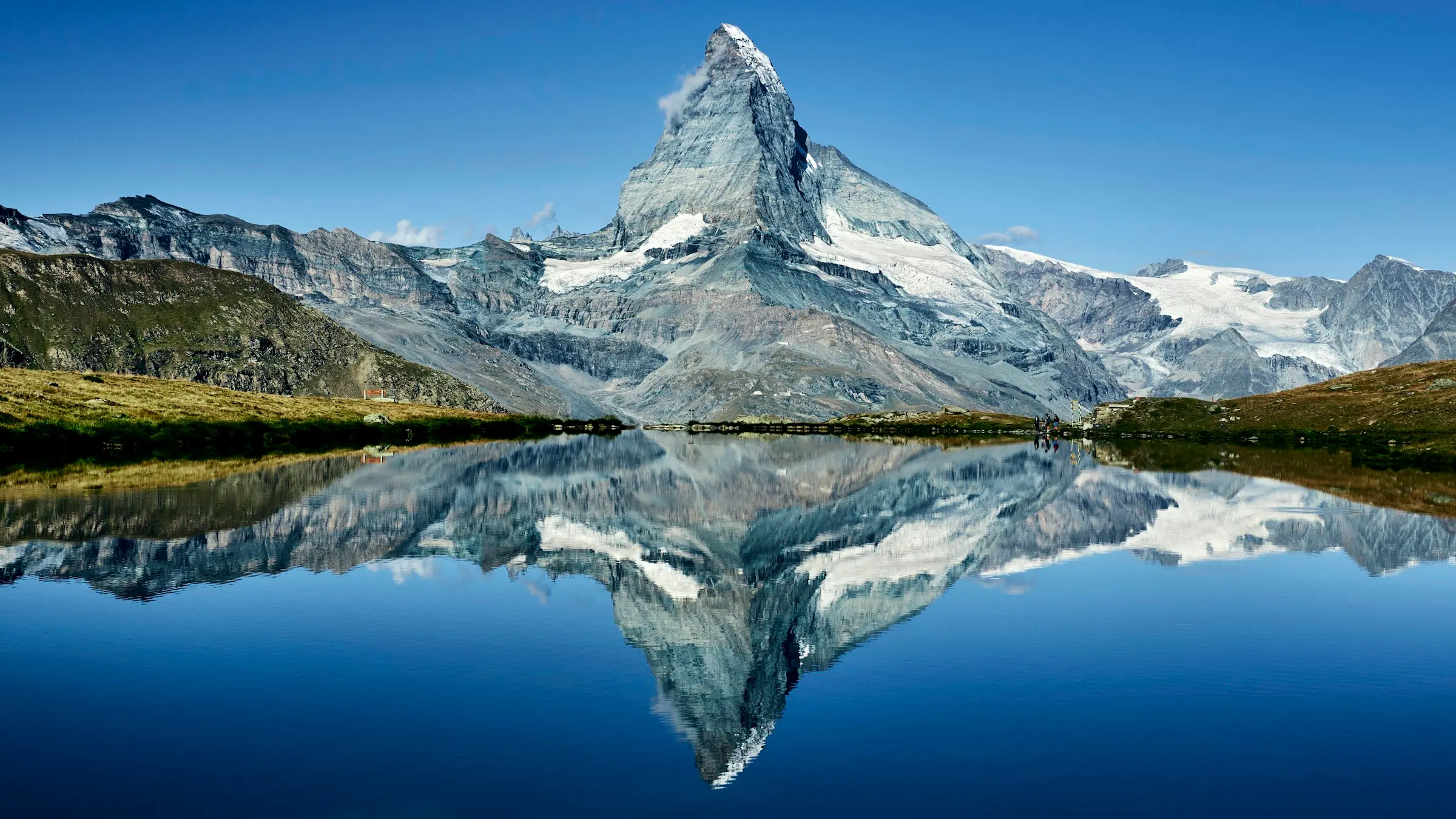 The Matterhorn reflected in a mountain lake near Zermatt