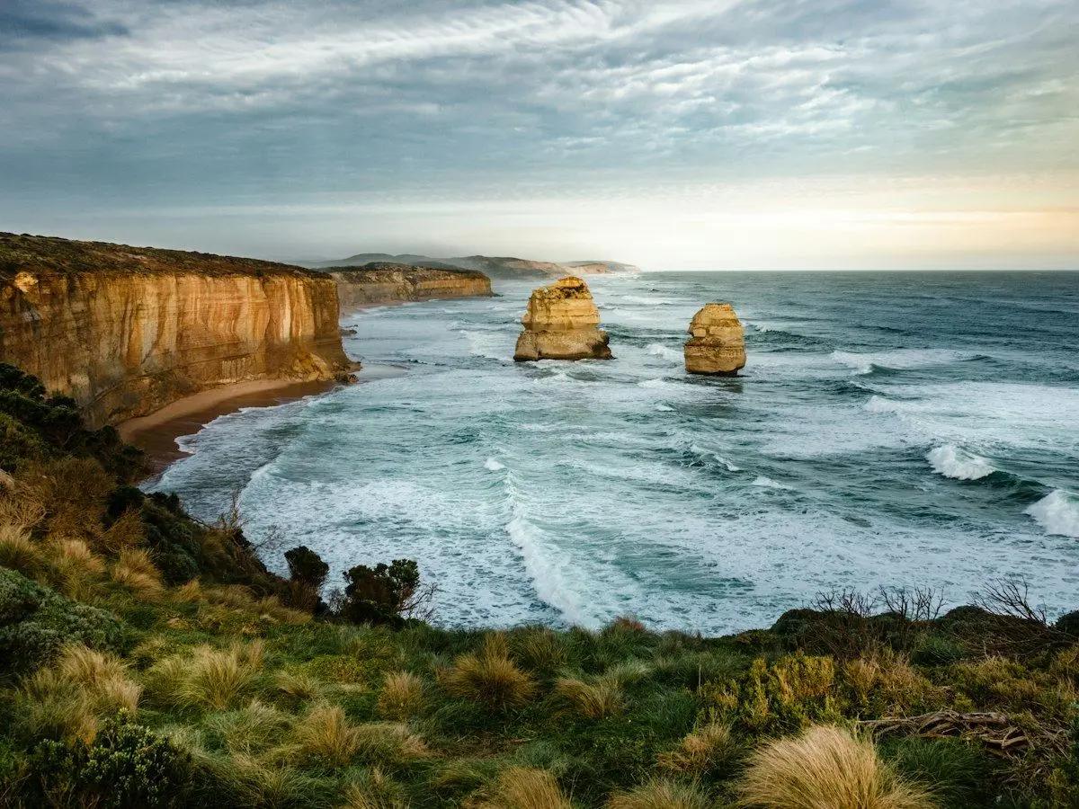 The limestone stacks of the Twelve Apostles on the Great Ocean Road