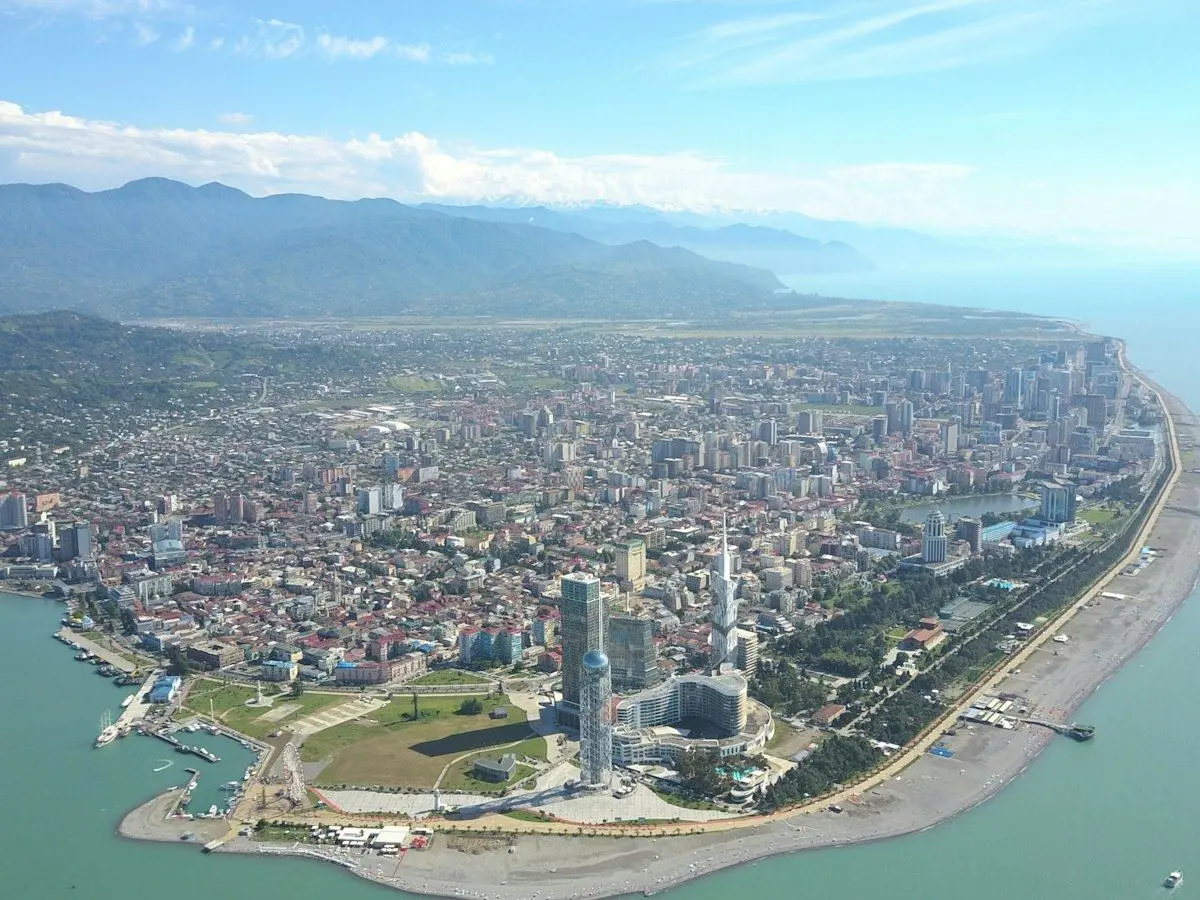 An aerial view of Batumi along the Black Sea coast
