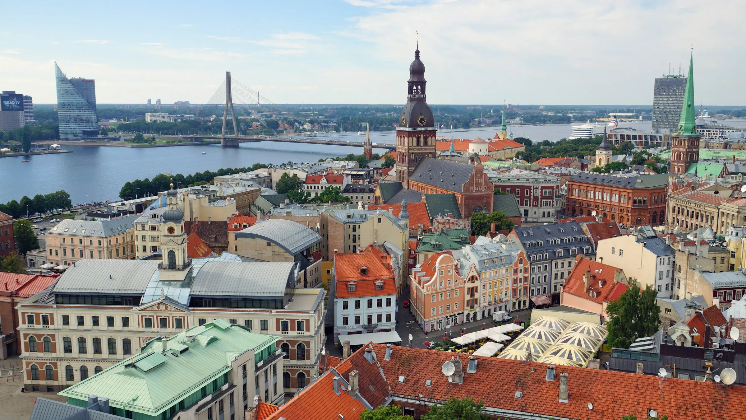 The rooftops of Riga's Old Town and the Daugava river